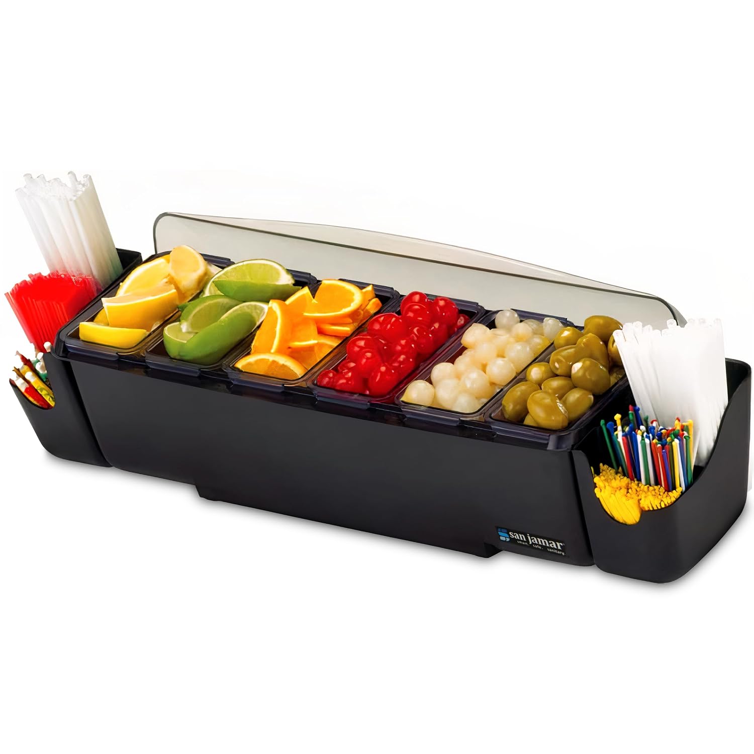 San Jamar Dome Garnish Caddies Attachable Trays for Kitchen, Bar, and Restaurants, Plastic, 5.25 Inches, Black