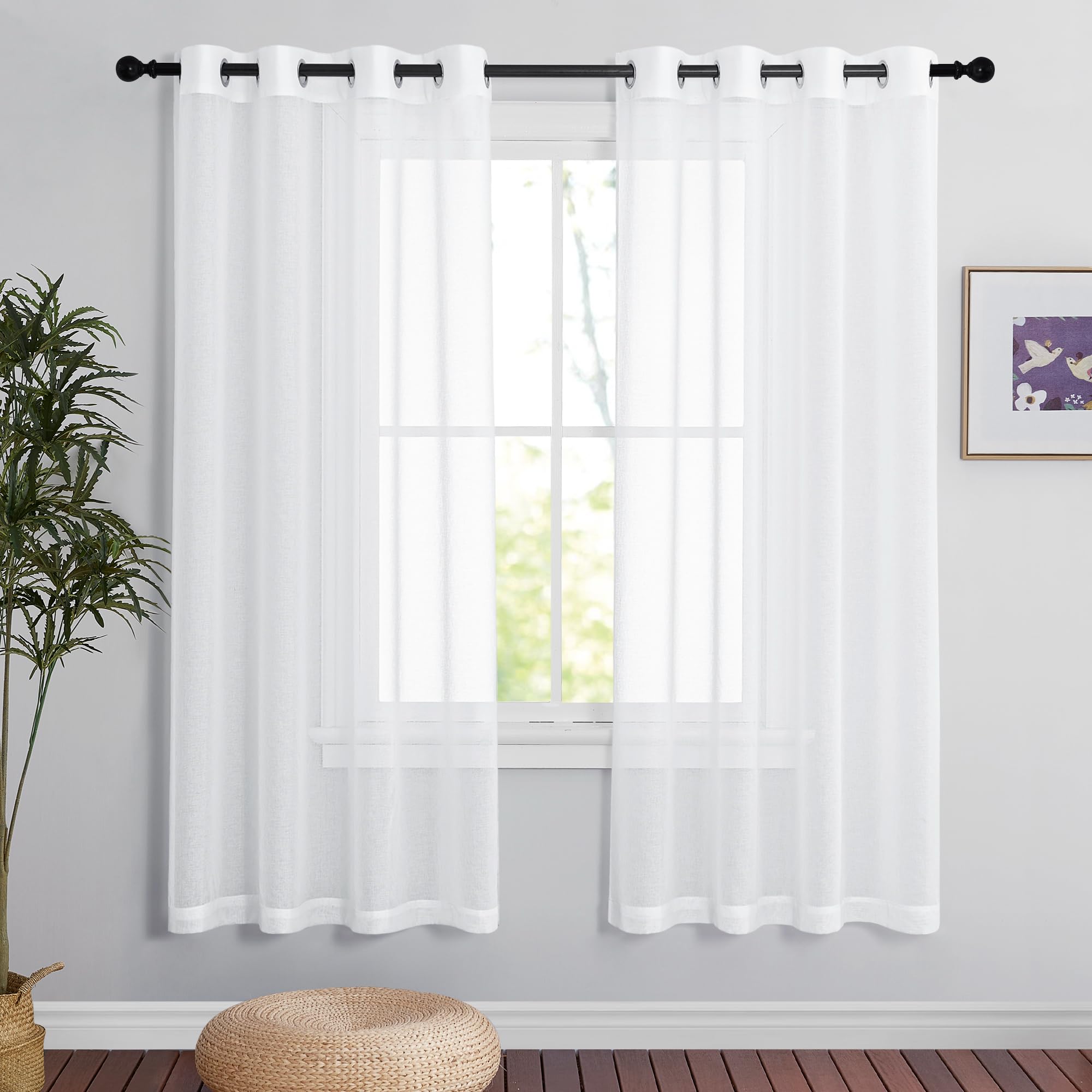 PONY DANCE Cortinas Salon Modernas 2 Piezas Cortinas Translucidas con Aspecto de Lino Cortinas y Visillos Blancos con Ojales, Cortas para Ventanas Cocina Domitorio, 140x175cm Global Recycled Standard OEKO-TEX STANDARD 100 Global Recycled Standard Global Recycled Standard