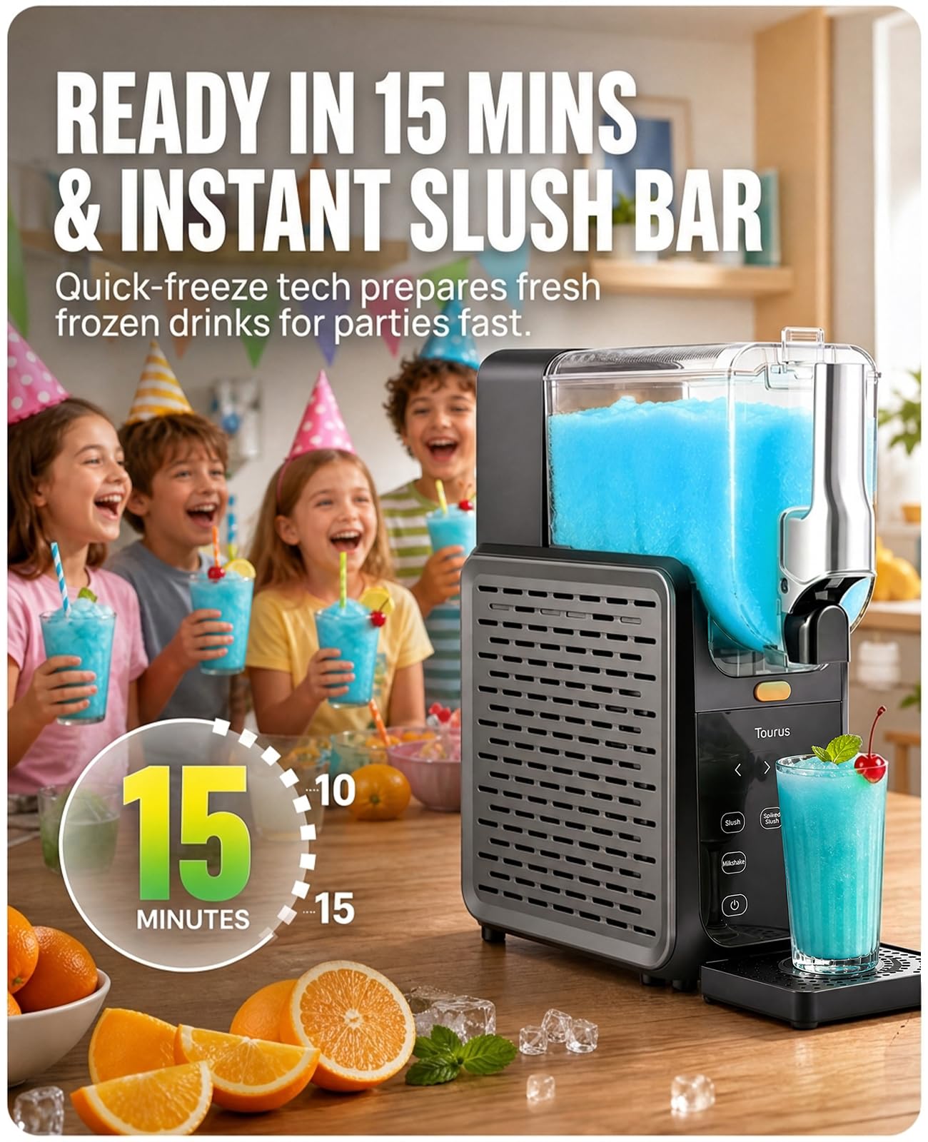 Slushie-Maschine, 2,8L Großbehälter, 15 Min Schnellkühlung, 24h Kältehaltung, Ein-Tasten-Selbstreinigung, 5 Programme, Multifunktions-Eismaschine für Slush, Milchshakes & Cocktails