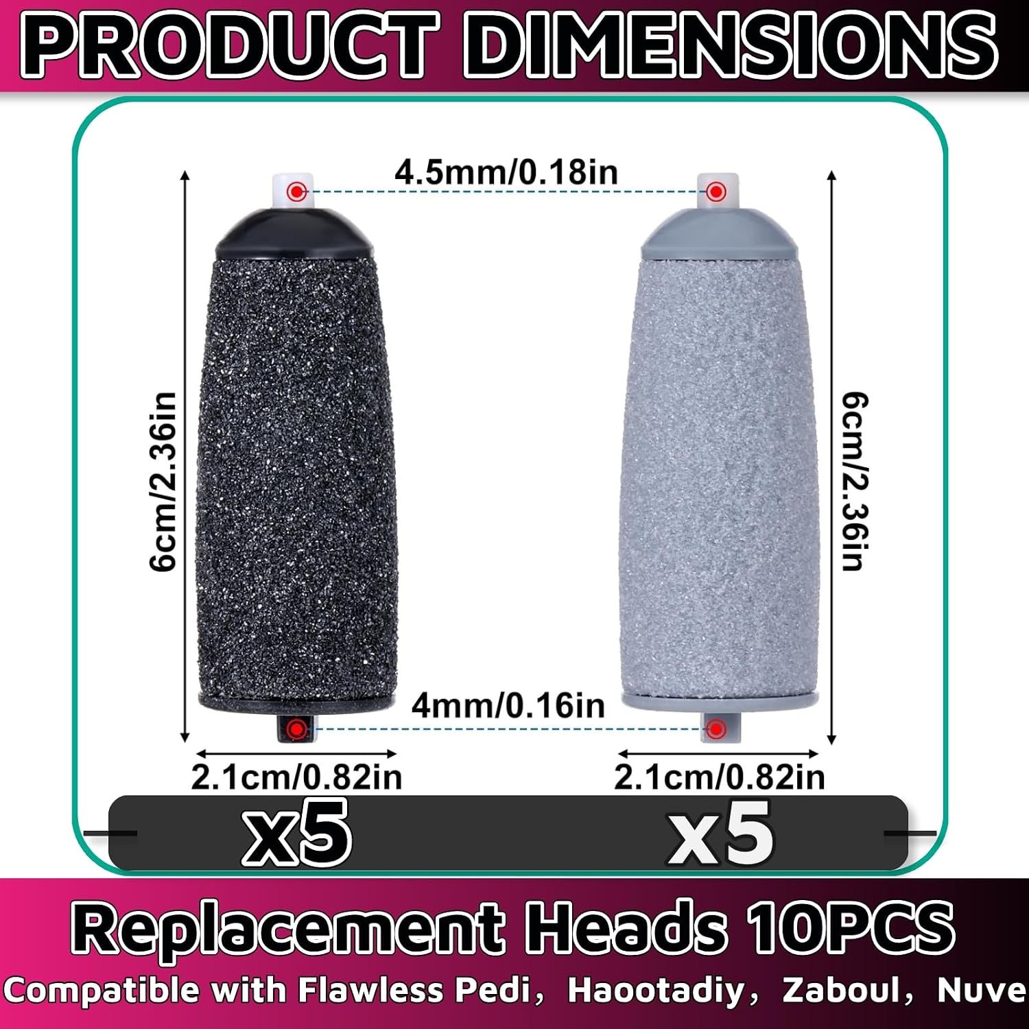 10 Pack Replacement Heads for Flawless Replacement Heads，Electric Feet Callus Remover Roller Refills Compatible with Most Flawless Pedi Haootadiy Zaboul etc(5 Black Coarse and 5 Gray Fine)