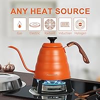 Vista 2 de Hervidor de cuello de cisne con termómetro para verter sobre café y té, 42 onzas líquidas, acero inoxidable de alta calidad, control de temperatura
