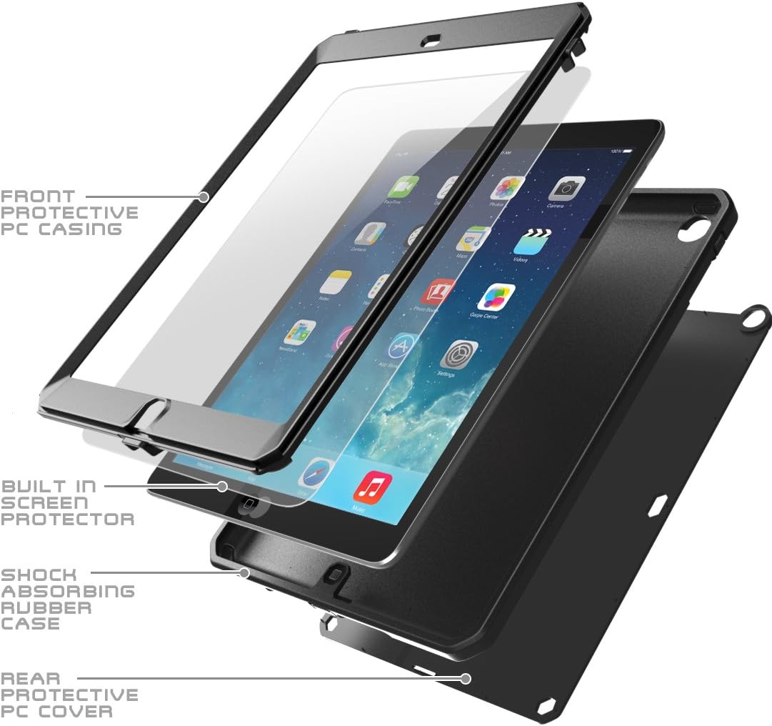 SUPCASE for iPad Air 1st Generation Case with Screen Protector, [Military-Grade Protection] [Anti-Scratch] Heavy Duty Full-Body Rugged Protective Tablet Case Cover for Apple iPad Air 1 9.7 Inch, Black