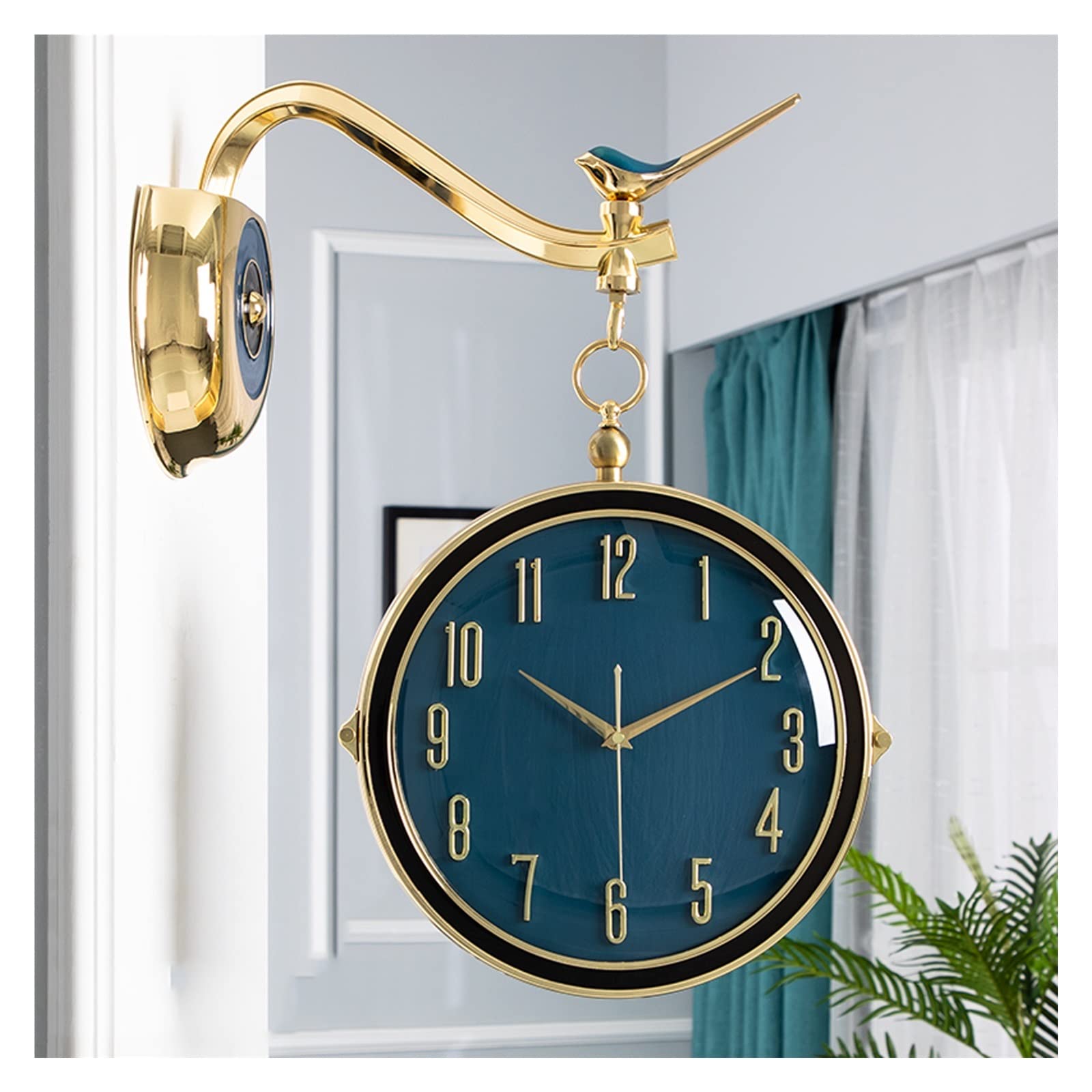 Luxurious Wall-Mounted Double Sided Clock, Bird Decor Metal 3D