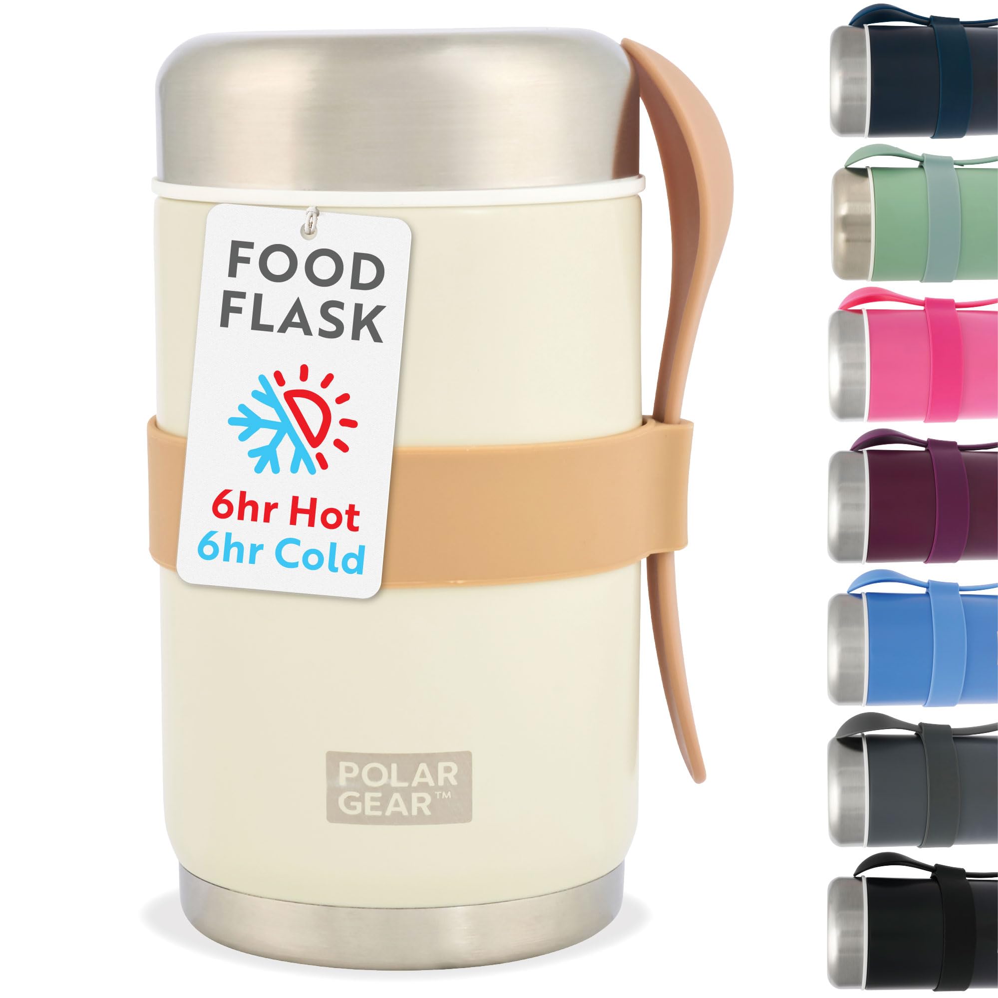 Polar Gear Cream 520Ml Insulated Food Flasks For Hot Food – Double-Wall Stainless Steel Hot Food Flask With Spoon – Thermal Lunch Box Keeps Meals Drinks Hot Or Cold For 6 Hours – Leakproof Soup Containers (Cream)