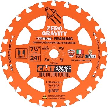 CMT Orange Tool 250.324.07-X10 FRAMING Zero Gravity 7-1/4x5/8, 10 Pack
