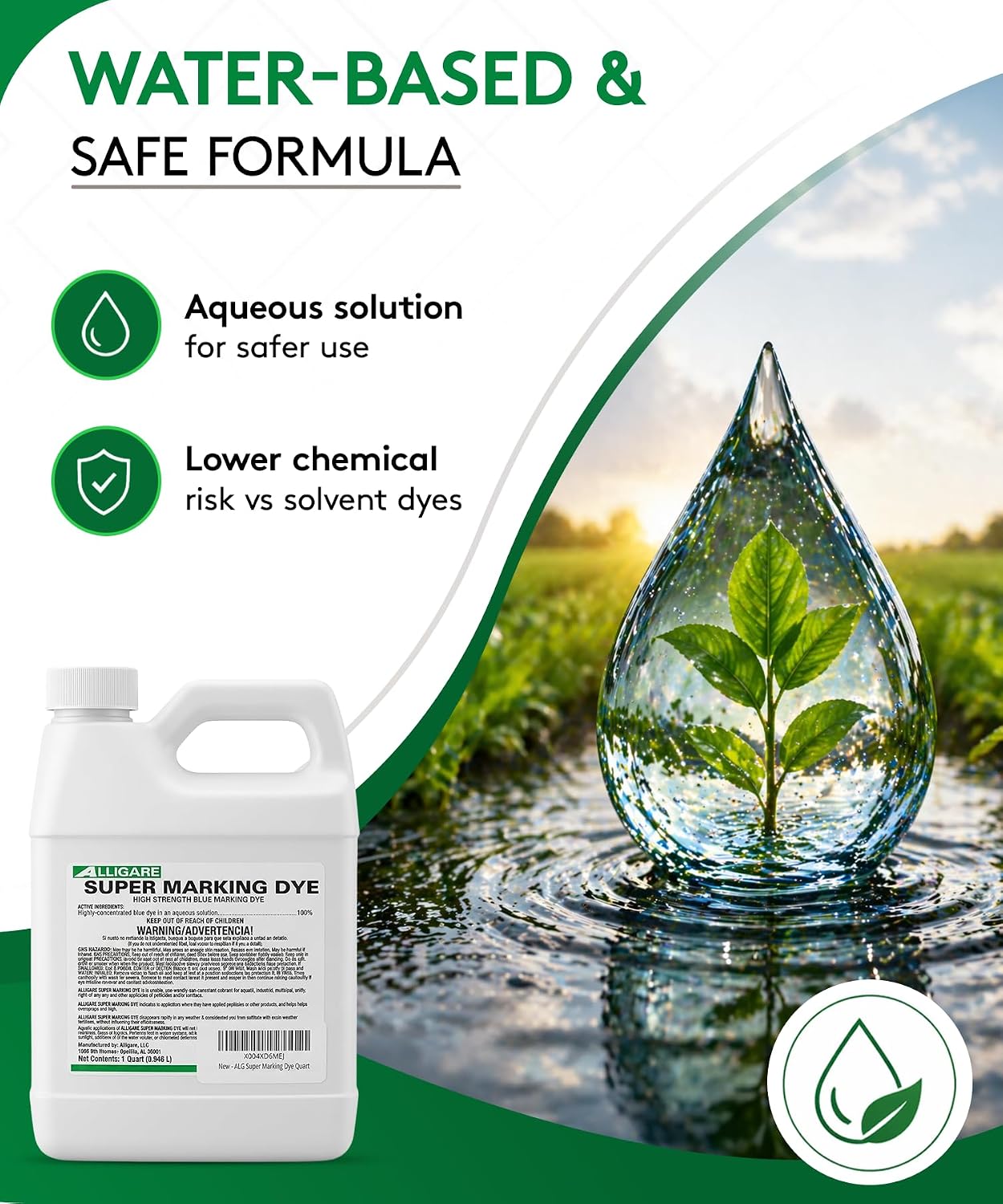 ALLIGARE Super Marking Blue Dye for Herbicide Spray Indication - Highly Visible Water-Based Spray Dye for Pesticide & Fertilizer Application - Ideal for Agriculture & Right-of-Way Use - 1 Quart