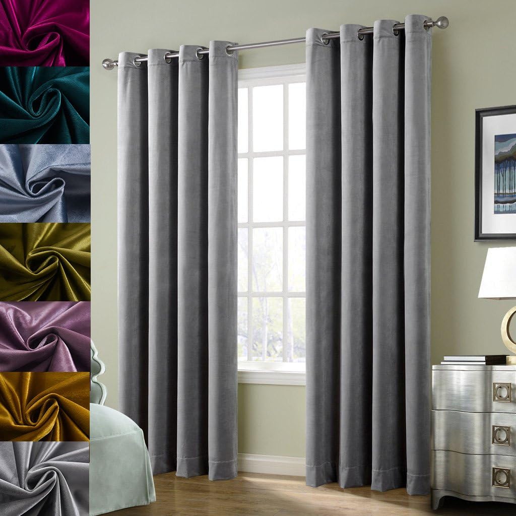 Cherry Home Super Soft Luxury Velvet Smoky Gray Classic Light Blocking Drapes Curtains Panels Home Theater Grommet Drapes Eyelet 52Wx108L inch Light Grey,2 Panels