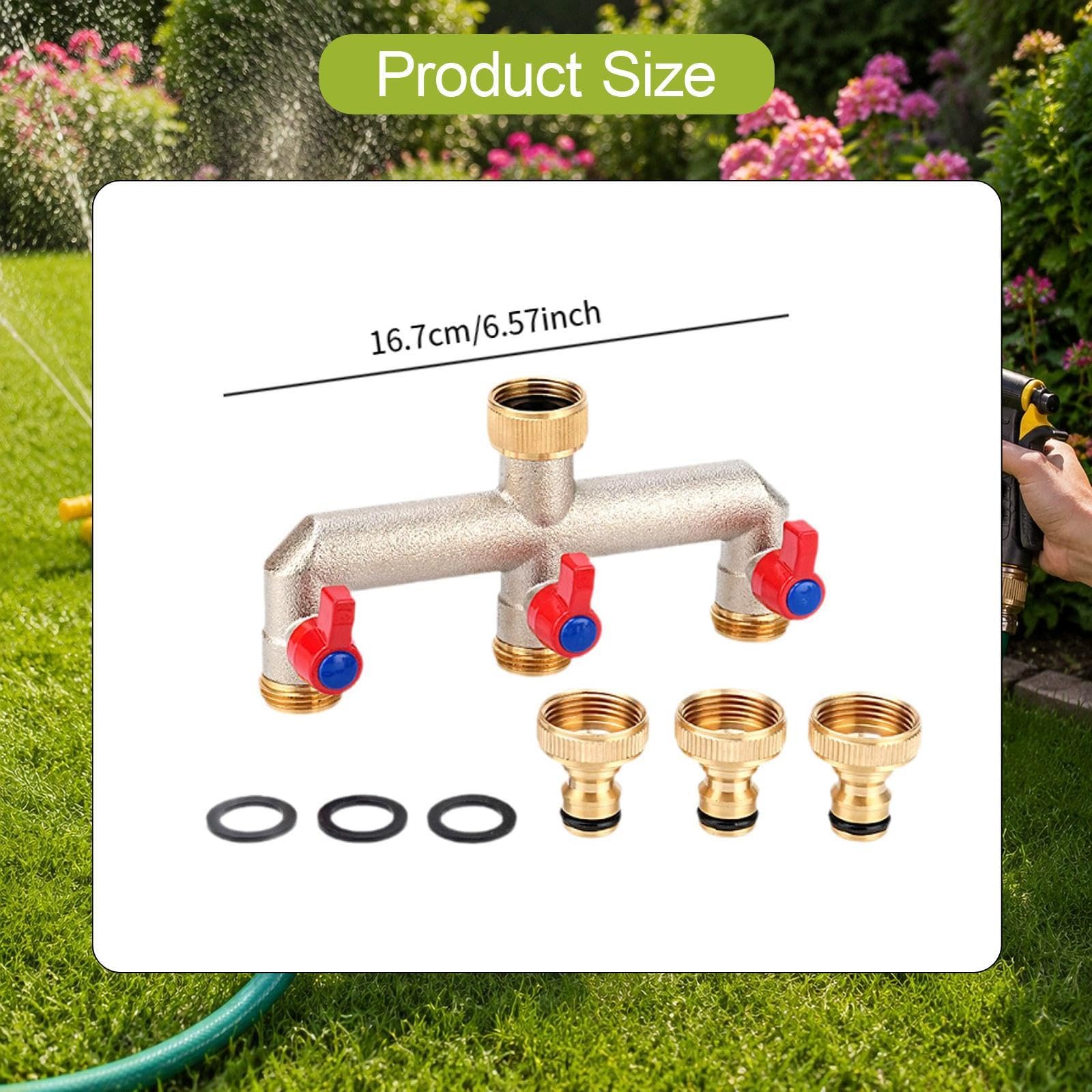 Qianly Hose Splitter Conector de para Grifo Exterior Distribuidor de Agua Vías Latón Resistente Adecuado para Riego de Jardines Uso Doméstico, Azul Rojo