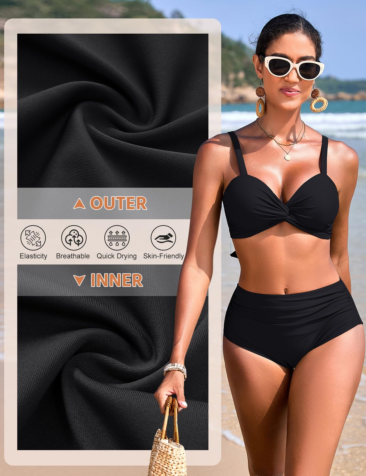 Bikinis Mujer Cintura Alta Reductor Sexy Escote en V Push Up con Relleno Traje de Baño Diseño de Bloques de Color