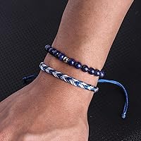 Vista 54 de Black Beaded Bracelets for Men Boys: 6mm Obsidian Onyx Lava Beads Mens Bracelet Set Mens Jewelry - Cool Anniversary Valentines Fathers Birthday