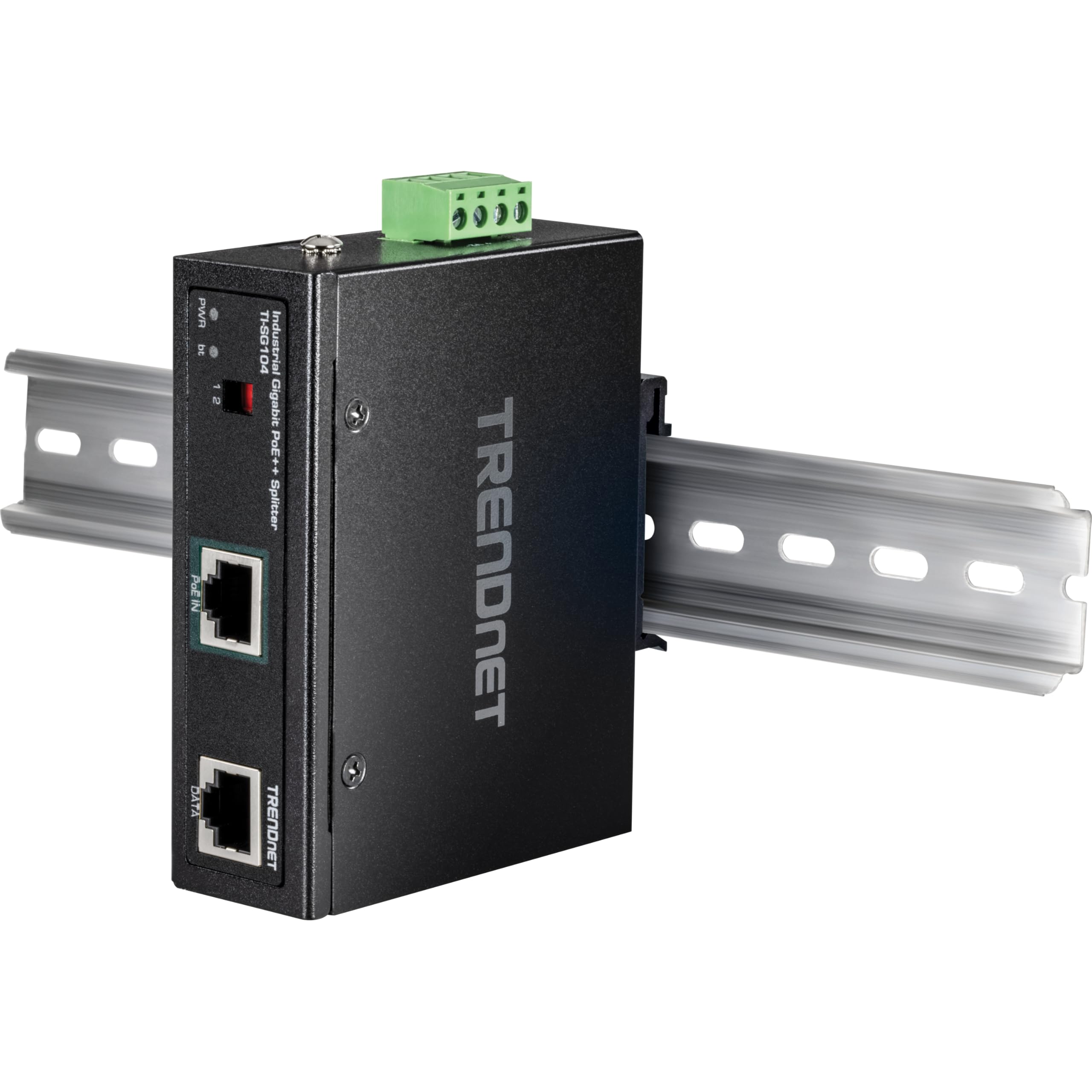 TRENDnet, TI-SG104, Splitter industriale Gigabit UPoE, doppia uscita di alimentazione CC, montaggio su guida DIN o a parete