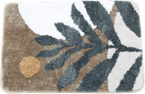 Miniatura 3 de Tapete de baño bohemio con diseño de plantas de arte abstracto, color marrón, lavable, antideslizante, esponjoso, absorbente de agua, de microfibra,