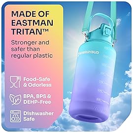EnergyBud 1 Gallon Water Bottle Removable Straw And Handle Dishwasher-Safe BPS & BPA & DEHP Free +2 Brushes Big/Large Bottle With Time Markers Wide Mouth Leakproof 128 oz Jug (Turquoise & Purple)