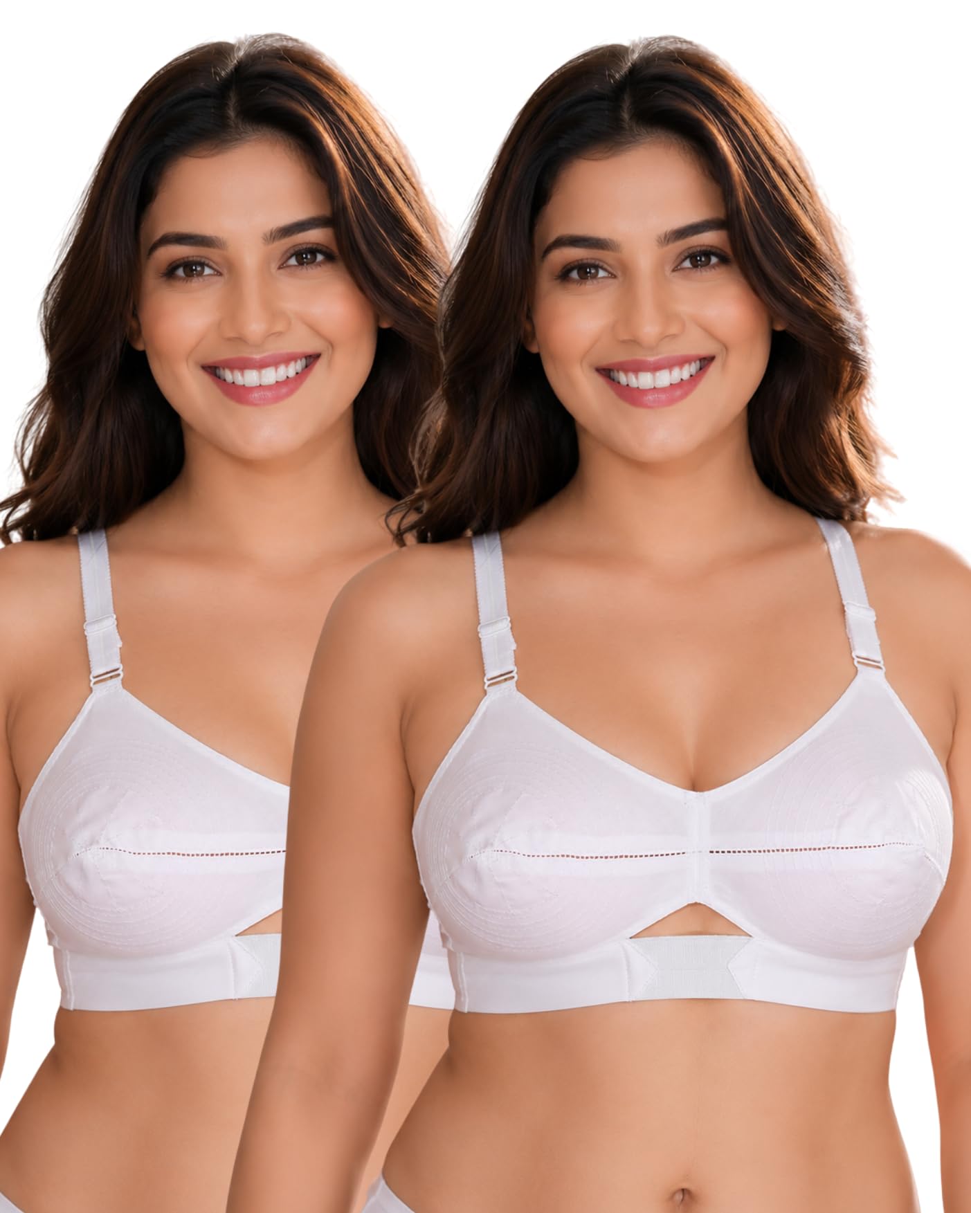 sona Moving Women's Cotton Full Coverage Wire Free Non Padded Elastic Straps Bra Pack of 2-picture-6
