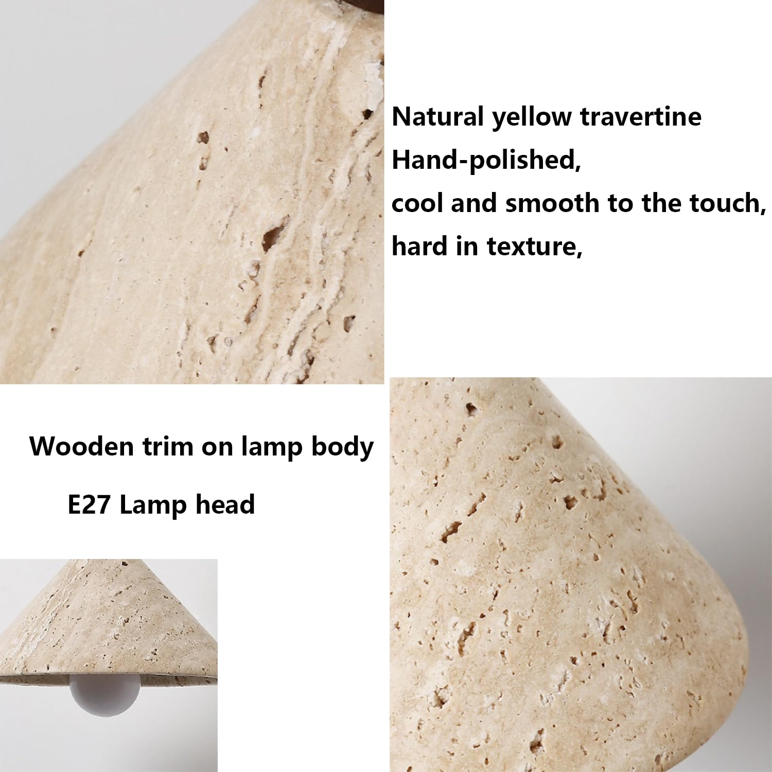 Lampy Wiszące Z Trawertynu Z Drewnianą Lampą Wiszącą Do Sypialni | polerowany Trawertyn Z Mlecznobiałym Szklanym Kloszem, Podstawa E27 Industrialny Klasyczny Kuchni Salonu, Baru I Przedpokoju