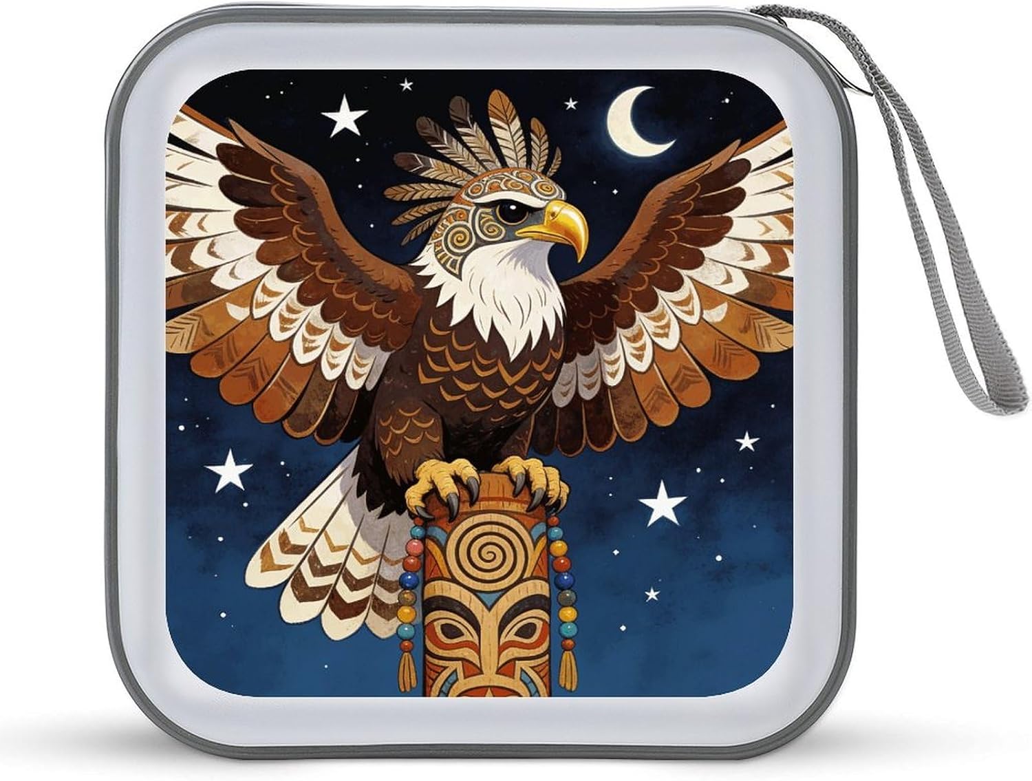 The Eagle Spirit Keeps Watch at Night CD Case Holder 40 Capacity DVD Case Wallet Portable Hard Plastic Disc Cases Storage Binder Large Storage Disc Wallet Bag with Zippers for Car Home Office Travel