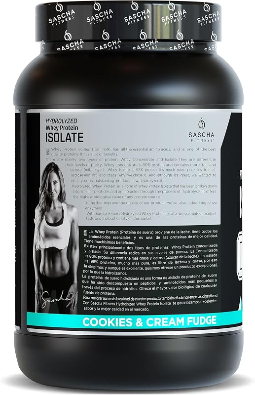 SASCHA FITNESS Hydrolyzed Whey Protein Isolate,100% Grass-Fed (2 Pounds, Cookies & Cream) image 3