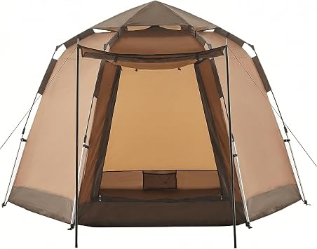 TUKAILAI Instant Camping Tent, Hexagonal Design Automatic Dome Tent with 4 Mesh Windows and 1 Door, Easy Setup Pop Up Tent with Vestibule & Rainfly