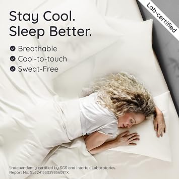 Bambaw 100% Viscose Derived from Bamboo Sheets Queen Size Set 4pcs Cooling Sheets Queen Size, Perfect for Hot Sleepers, with Deep Pockets, Fits Up to 16'' with Elastic Corner Straps (Ivory)