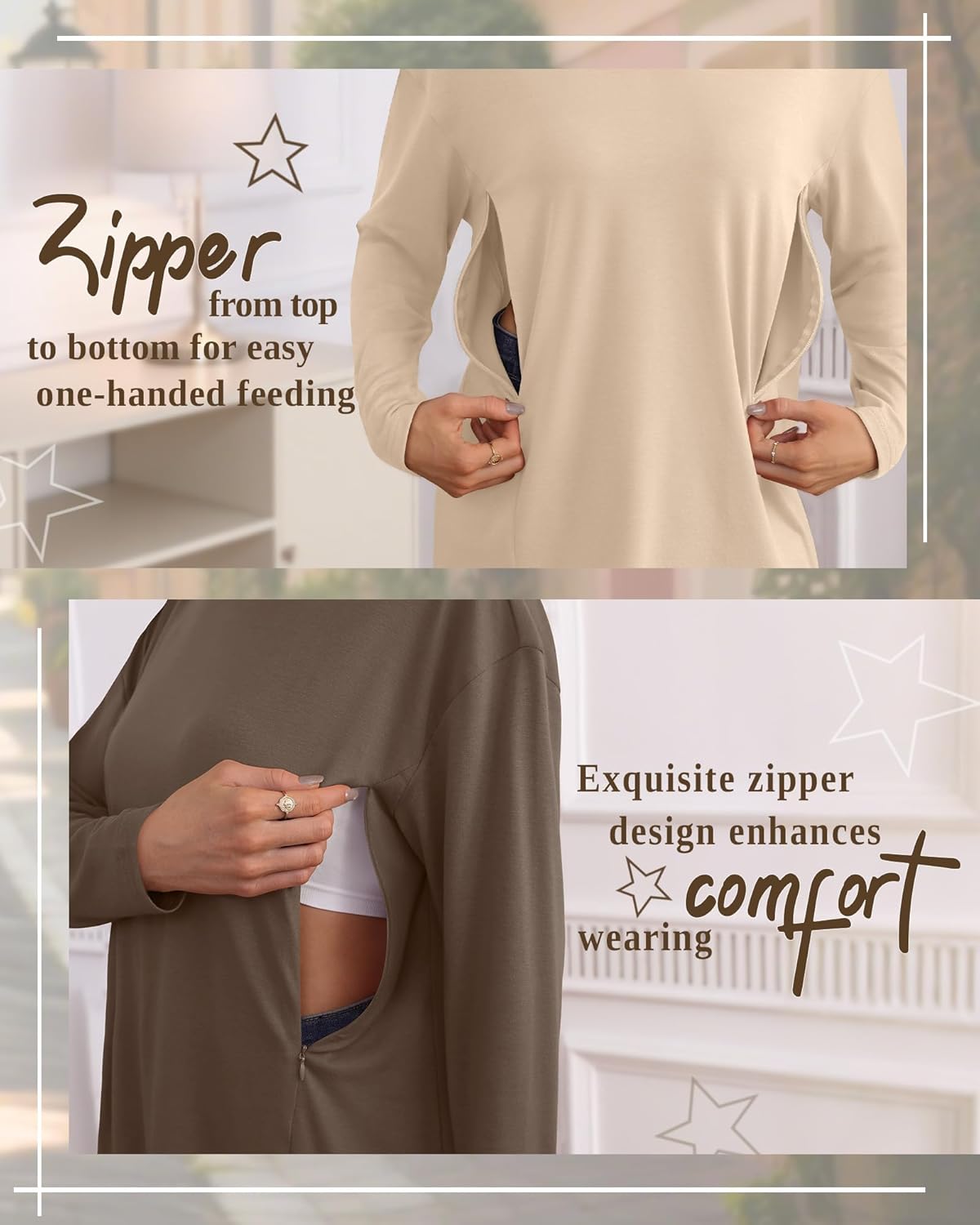3 Pack Women's Nursing Breastfeeding Tops Long Sleeve Maternity Shirts Oversize Hidden Zipper Pregnancy Clothes - Image 3