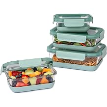 ProKeeper Borosilicate Glass Food Storage Containers W Airtight Leak-Proof Snap-Lock Lids, Removable Silicone Bases, Assorted Sizes, Oven, Freezer & Microwave Safe BPA-Free, Mint 8-Piece Starter Set