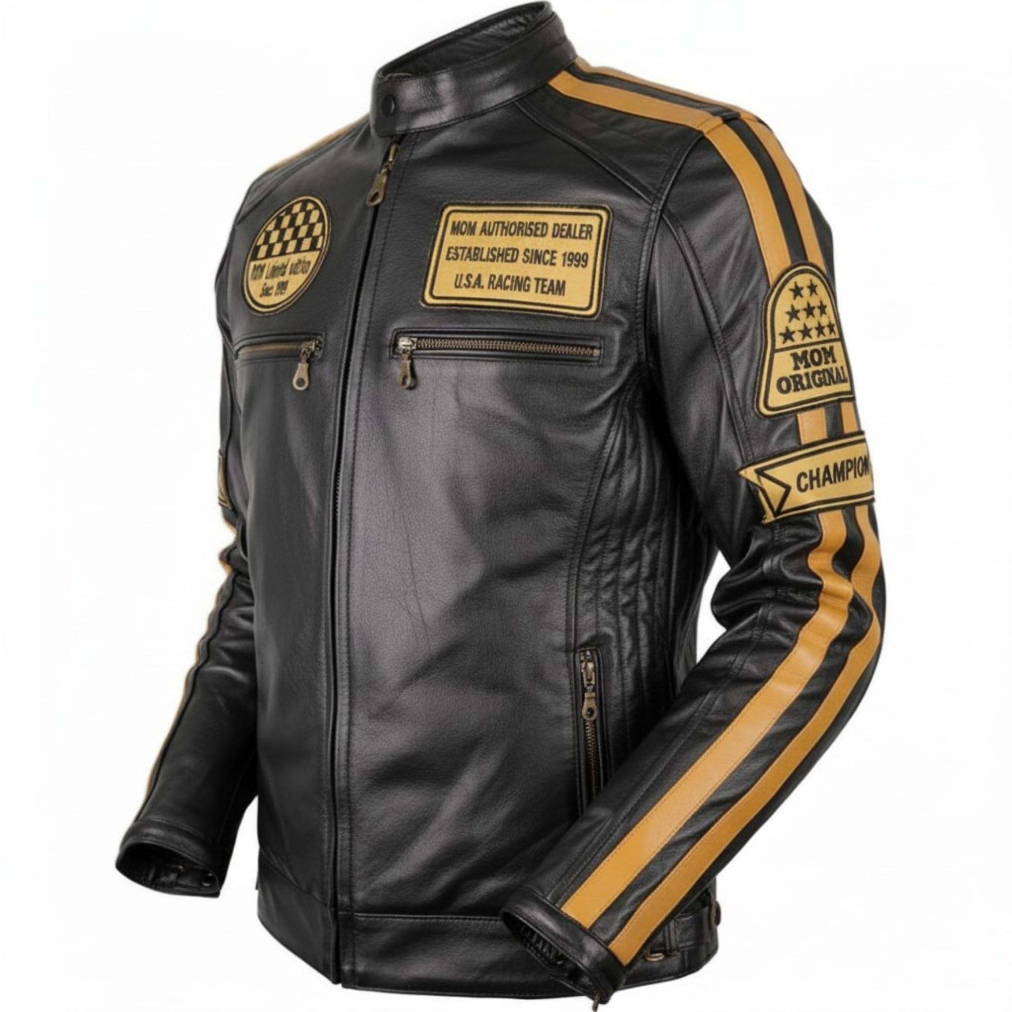 MDM Chaqueta de cuero para motocicleta retro de piel auténtica