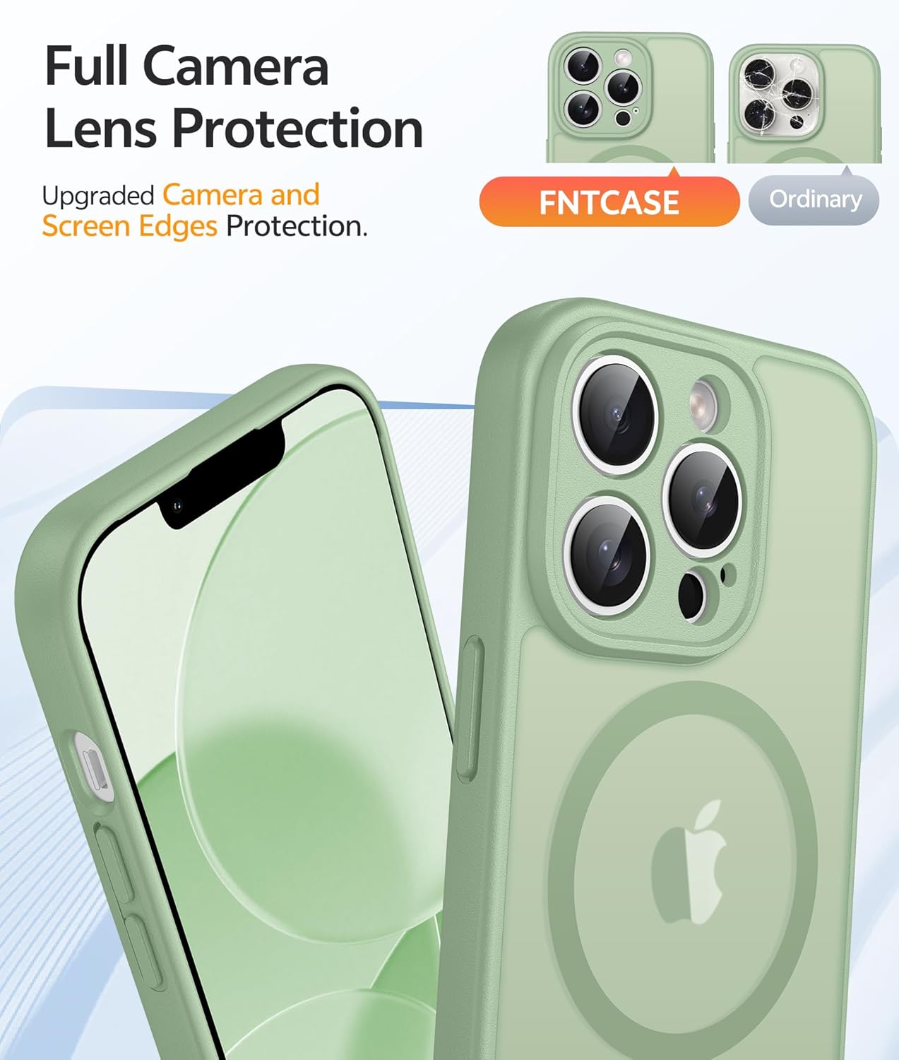 FNTCASE for iPhone 13 Pro Max Case: [Compatible with Magsafe] Translucent Matte Magnetic Cases [Full Camera Protection] Military Grade Shockproof Protective Phone Cover - Light Moss thumbnail