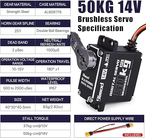 Miniatura 3 de 9imod Servo de dirección a control remoto de 1102lbs de alto par sin escobillas servomotores impermeables engranaje de metal servo digital HV de 14