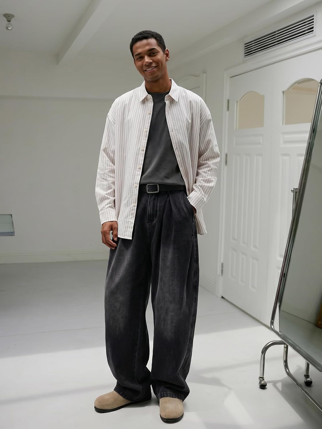 Mens Baggy Jeans Wide Leg Hip Hop Loose Fit Jeans Relaxed Fit Elastic Waist Skate Streetwear Y2K Vintage Denim Pants