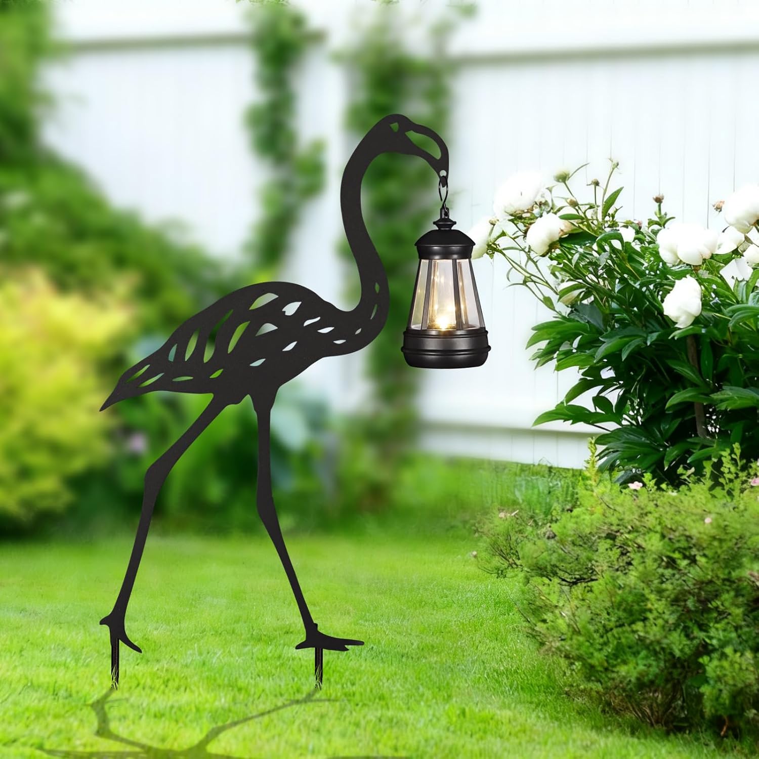 Flamingo Metal Garden Stakes Decorative 2Pack,Solar Lights Outdoor Garden Decor Stake,Birthday Gifts for Mom Women,Decorative Metal Housewarming Ornament for Lawn Patio Yard Pathway Black.