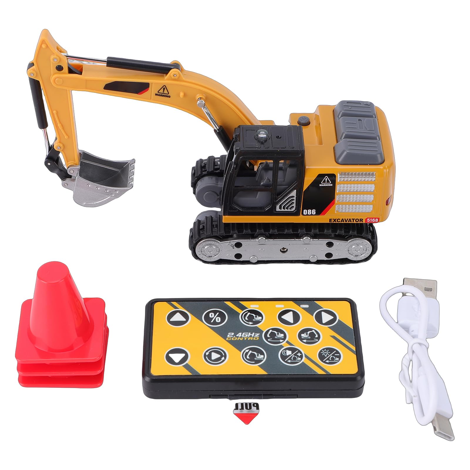 Pelle RC 1/64 Véhicule de Construction télécommandé avec Lumières et Sons Camion D'ingénierie 2,4 GHz Batterie Rechargeable Portée à Distance de 15 M Idéal pour Les Amateurs