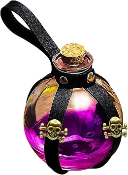 MACLARONX Dark Magic Potion Bottle for Cosplay Halloween Decor Black Wizard and Witch Costume Props Glass Bottles Vase with Cork Stopper Leather Holster Loop Accessories for Adults