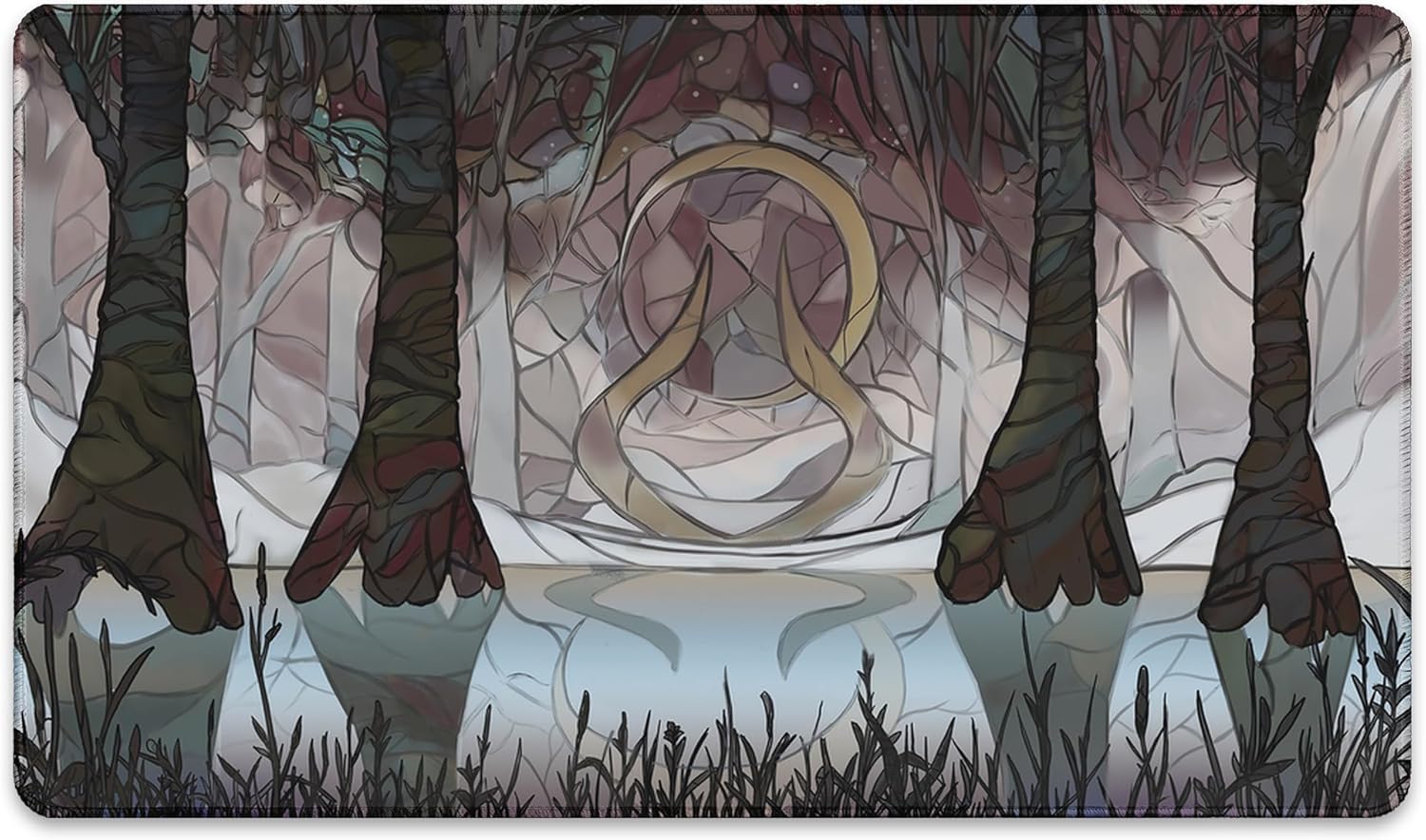 Swamp Mana Scenery, Stained Glass (Stitched) - MTG Playmat - Compatible with Magic The Gathering Playmat - Play MTG, YuGiOh, TCG - Original Play Mat Art Designs & Accessories