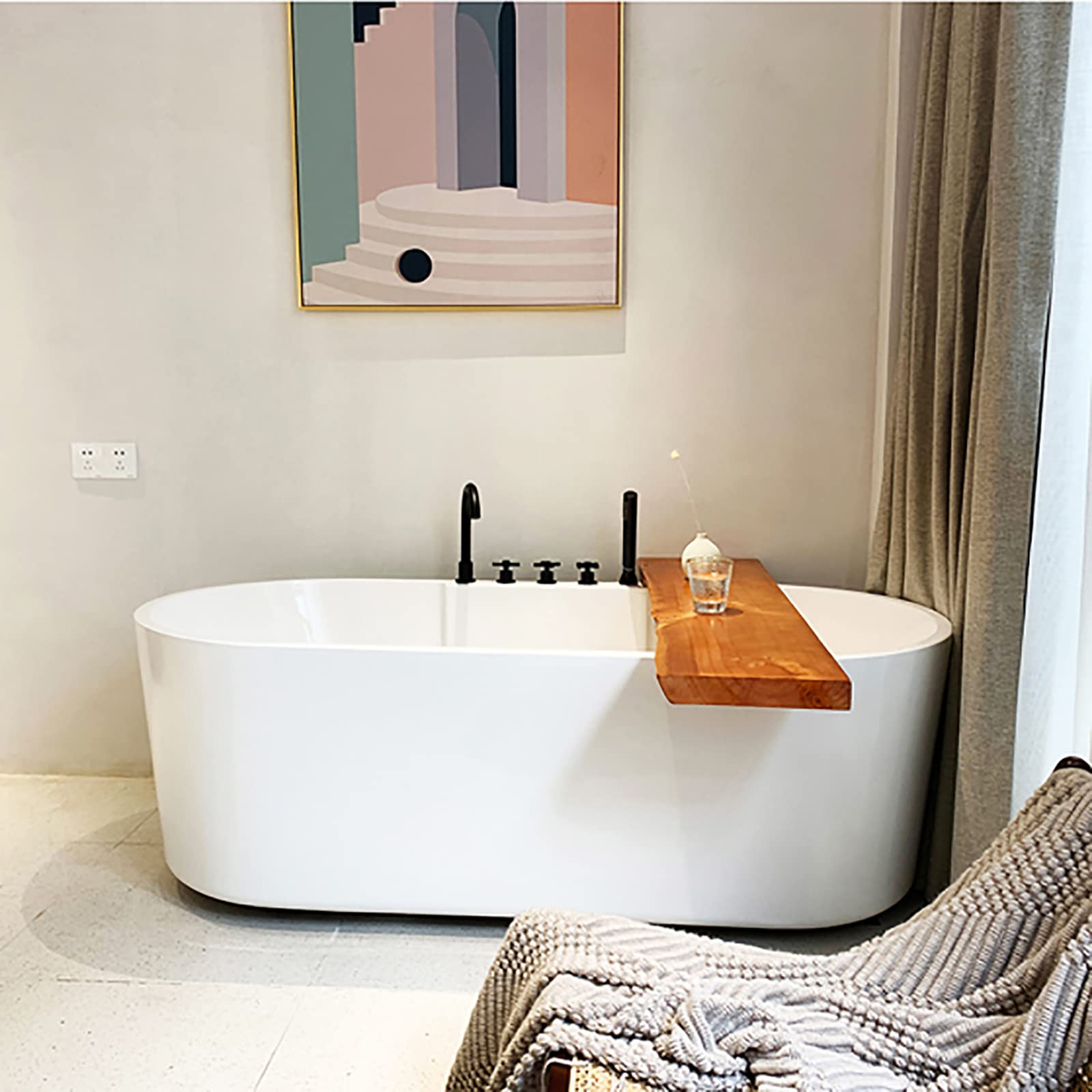 Bandejas de bañera para bañera, mesa de madera maciza, bandeja de baño impermeable para bañera, bandeja de baño de madera gruesa (31.5 pulgadas, naturaleza)