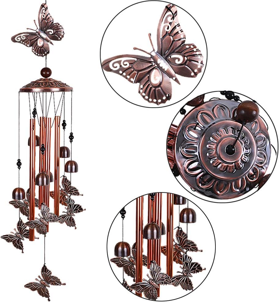 Butterfly Wind Chimes Outdoor Decor -with 4 Tubes 6 Bells 7 Butterflies 36In Waterproof Mobile Romantic Wind Catcher Butterfly Windchimes for Home, Xmas Mom Gifts, Festival,Balcony,Garden Decoration - Image 2