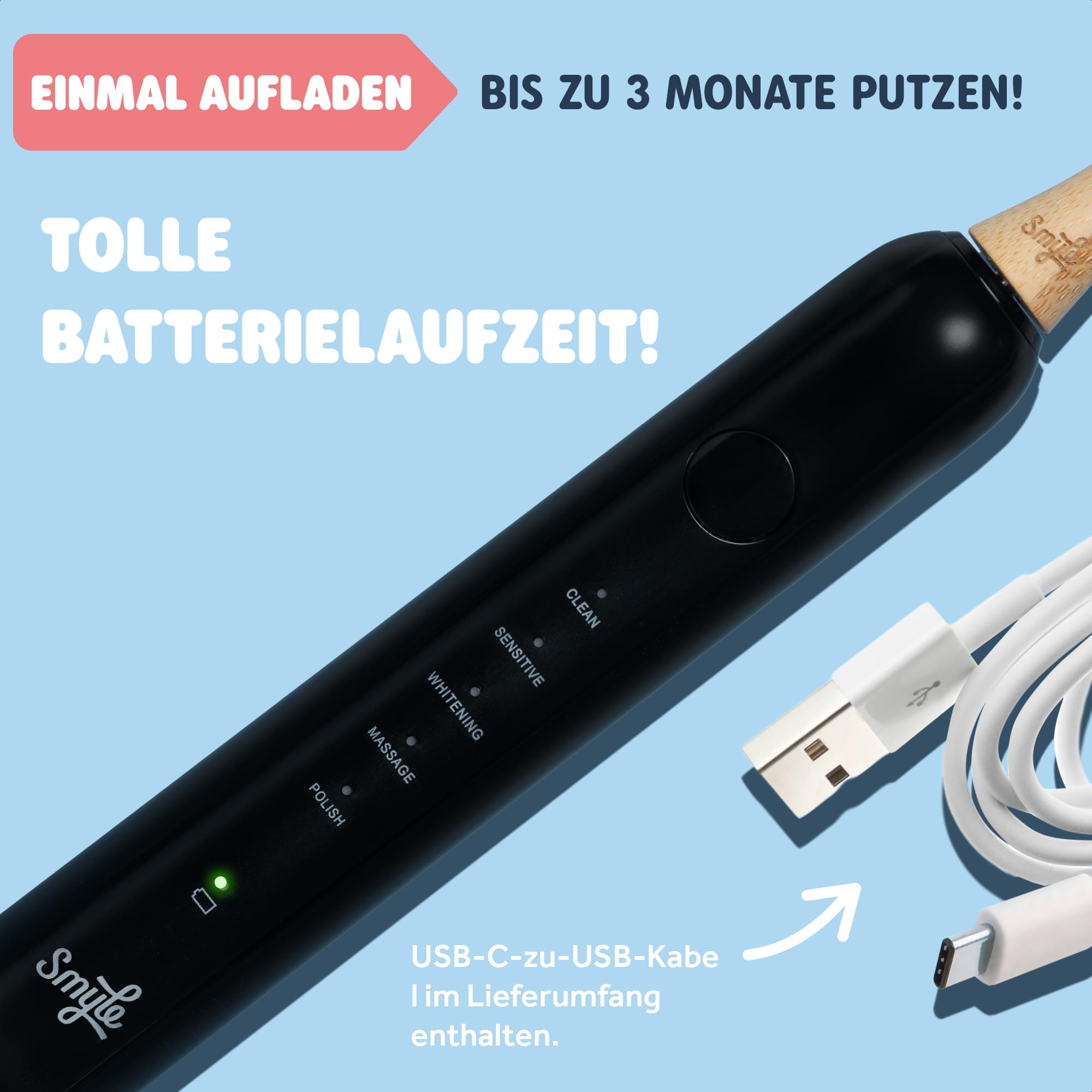 Smyle Zahnbürste - Schwarz Schallzahnbürste – Elektrische Zahnbürste mit 40000 Vibrationen/Min, Sensor & 4 Monate Akkulaufzeit, modernes Design für die tägliche Zahnpflege
