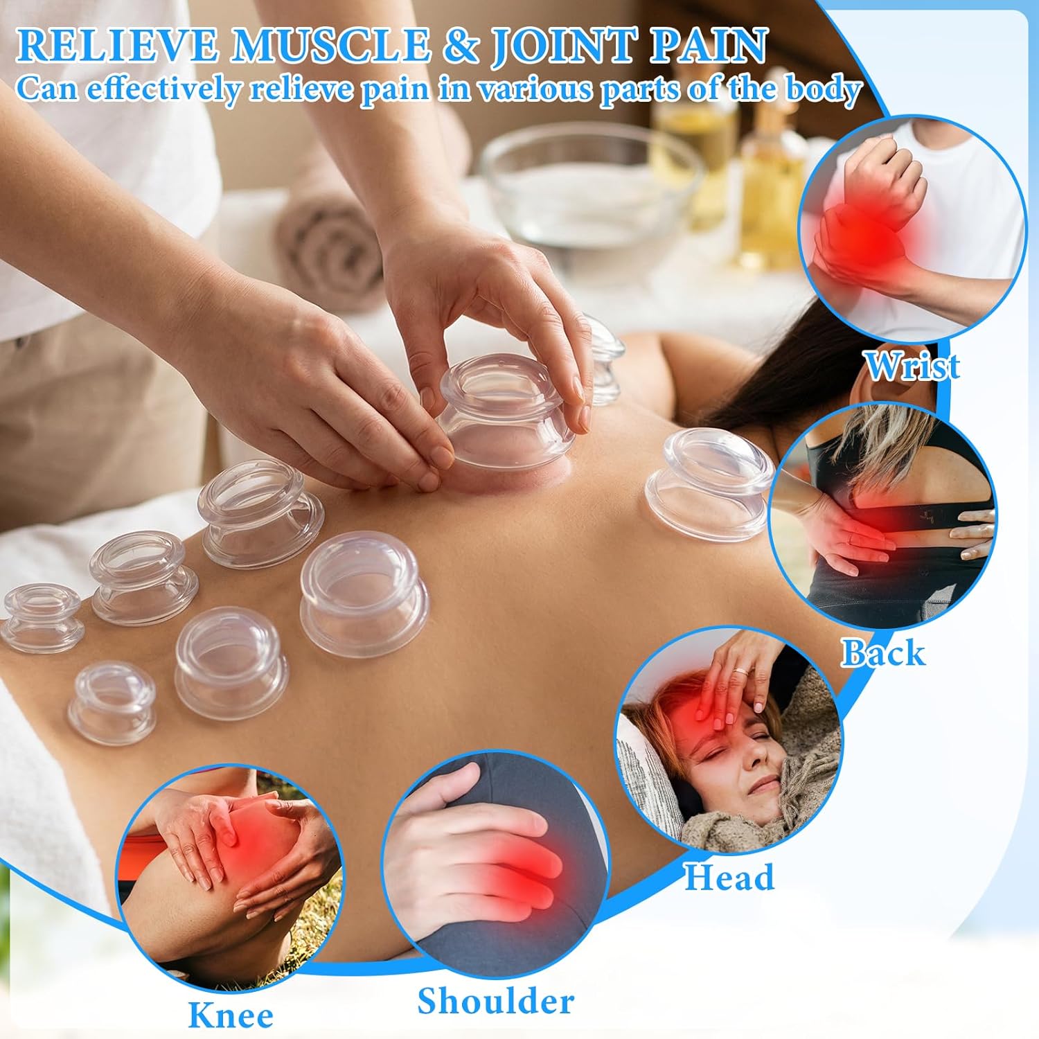 16 Pcs 4 Sizes Cupping Therapy Set, Silicone Cupping Massage Cups Professional Chinese Massage Therapy Clear Therapys Studio and Household Set for Cellulite Reduction Body Muscle Nerve