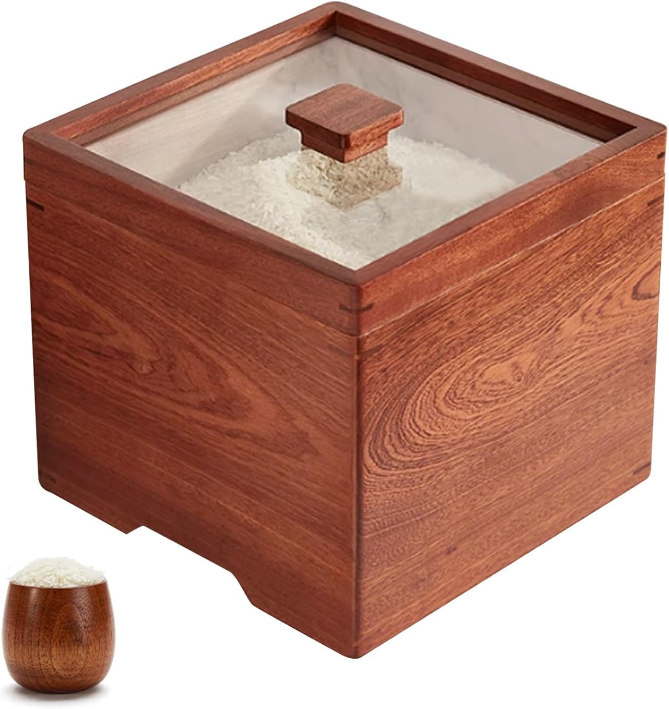 Rice Container,Wood Rice Bucket with Lid,with Lid Kitchen Sealed Jar,Grain Dispense,Large Rice Jar,Food Airtight Storage JarsFor Cereal,Flour,Sugar,Coffee,Rice,Nuts,Snacks,Pet Food,Tea