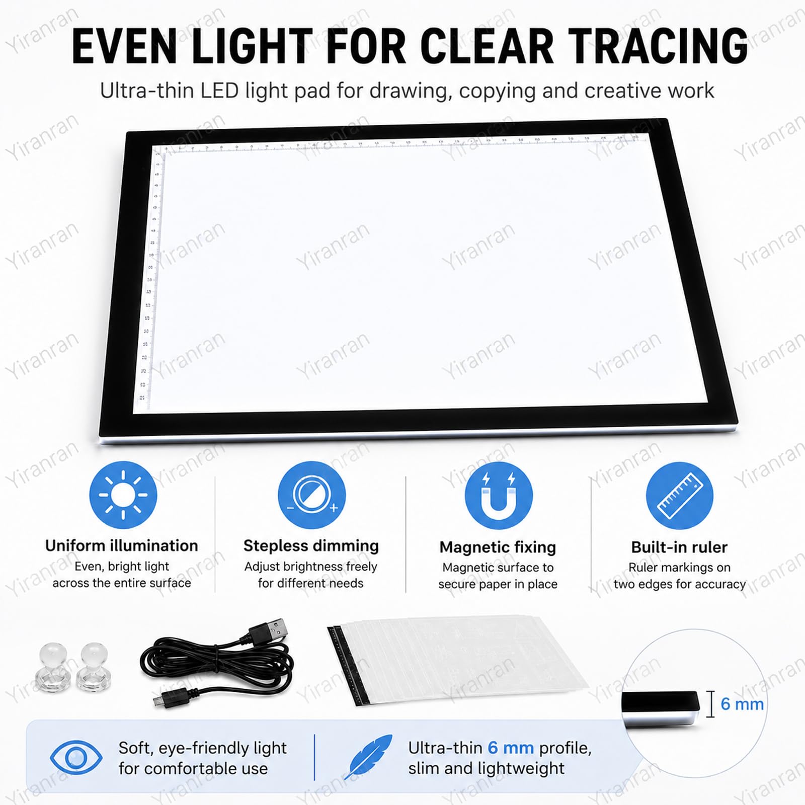 Tablero de luz LED para Calcar, Tablero de Dibujo Ultrafino Regulable con Superficie magnética, Tablero de calco con alimentación USB para bocetos, Pintura de Diamantes y animación