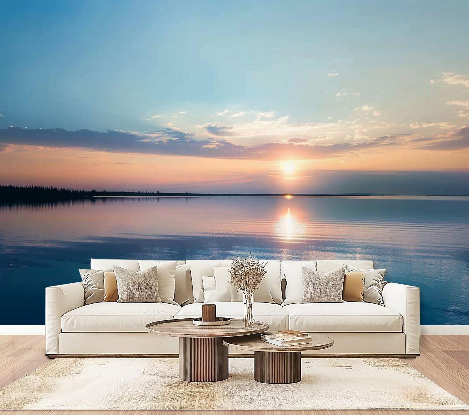 Wall Mural Peel & Stick Reflections Sunset Lake Water Self-Adhesive Wallpaper Removable Wall Decal Wall Sticker Home Decor for Living Room Bedroom 100"x144"