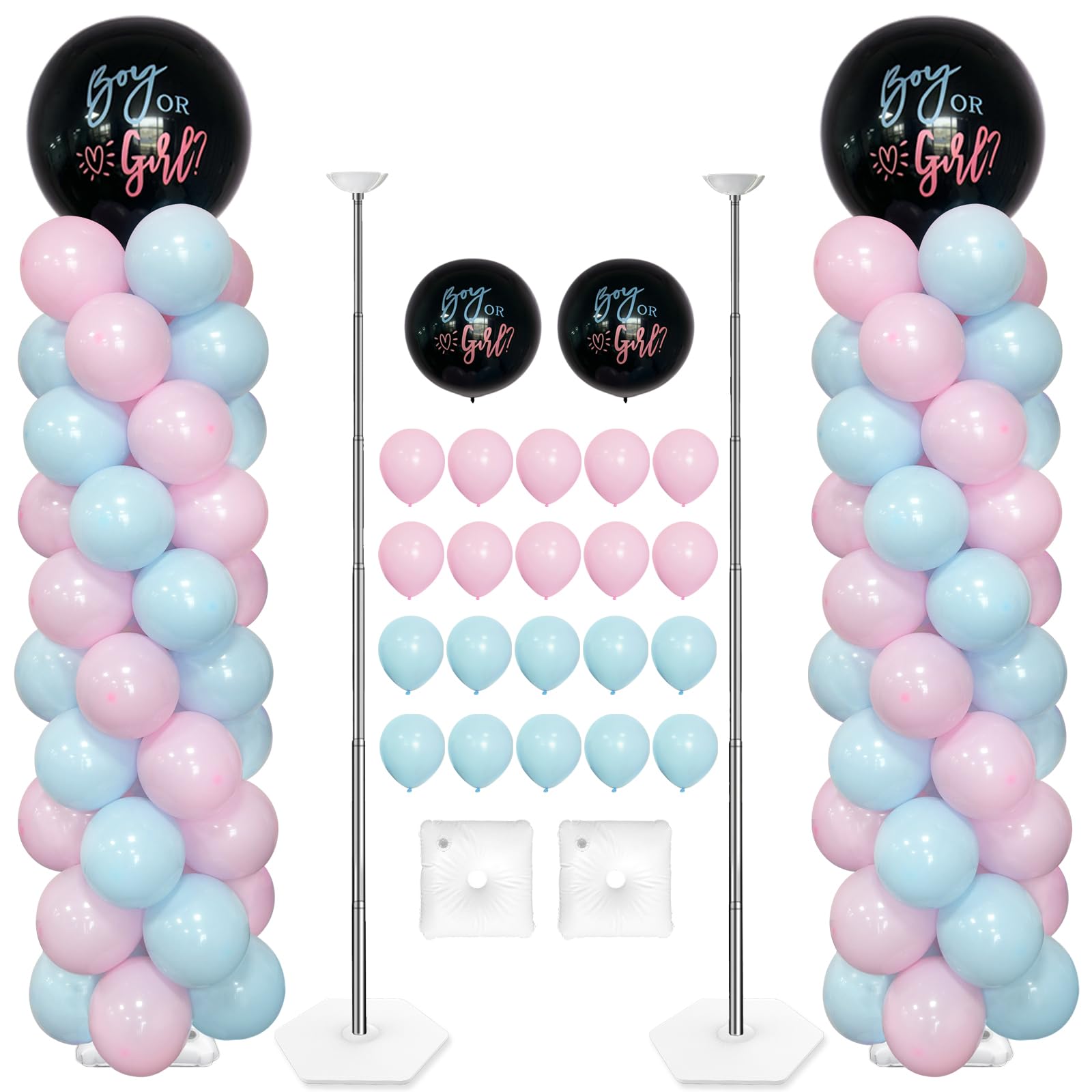 YALLOVE Supporto per colonne di palloncini, set di 2 supporti riutilizzabili per la decorazione della festa della rivelazione di genere (include palloncini)