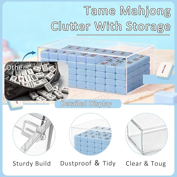 American Mahjong Tiles Set juego de 166 fichas con caja acrílica azul miniatura 4