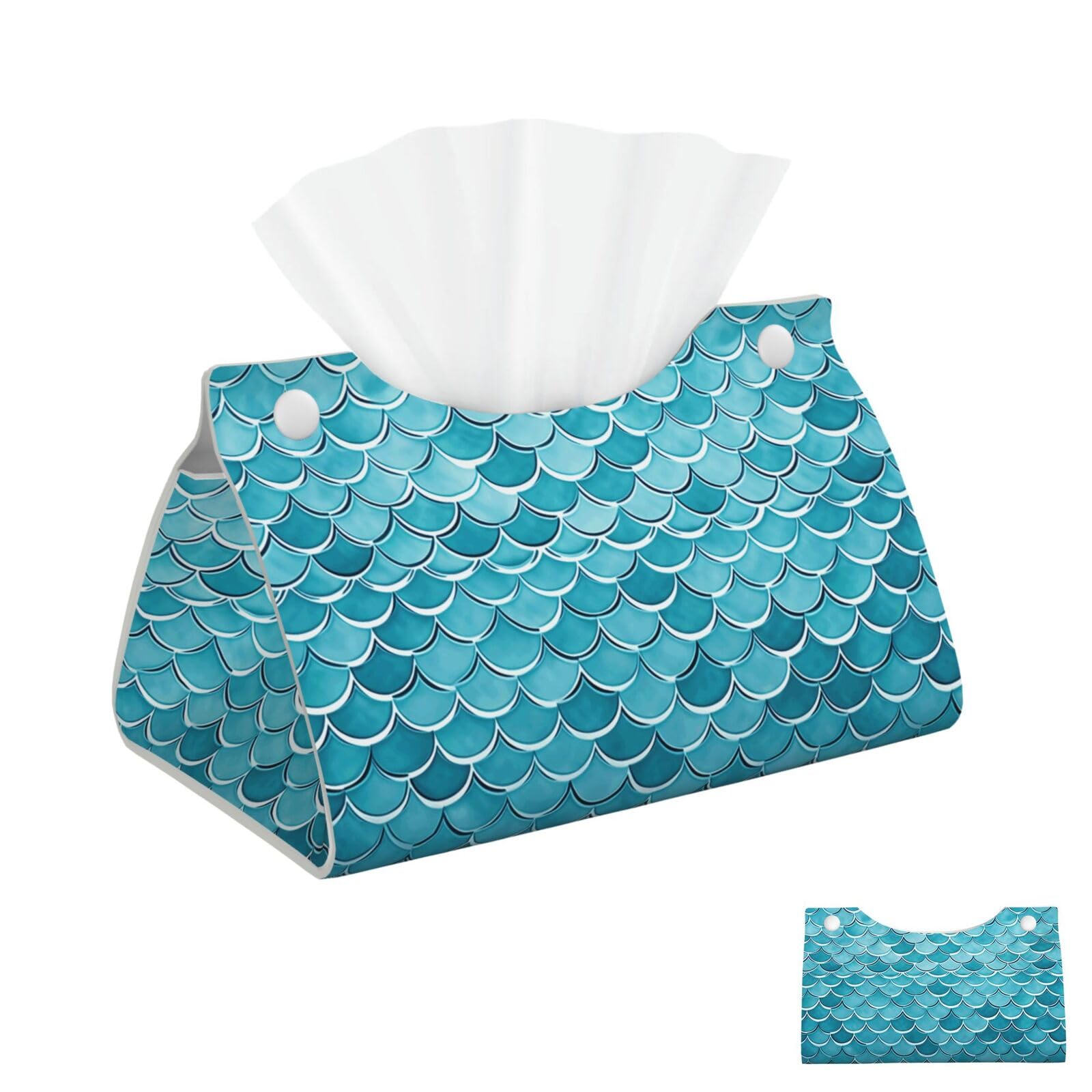 Blue Waves Squama Mermaid Scale Tissue Box Cover Square Cube Boxes