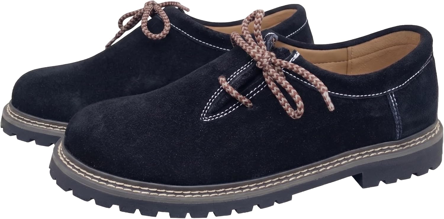 Men's Traditional Bavarian Haferlschuhe - Suede Leather Lederhosen Shoes for Oktoberfest, Brown