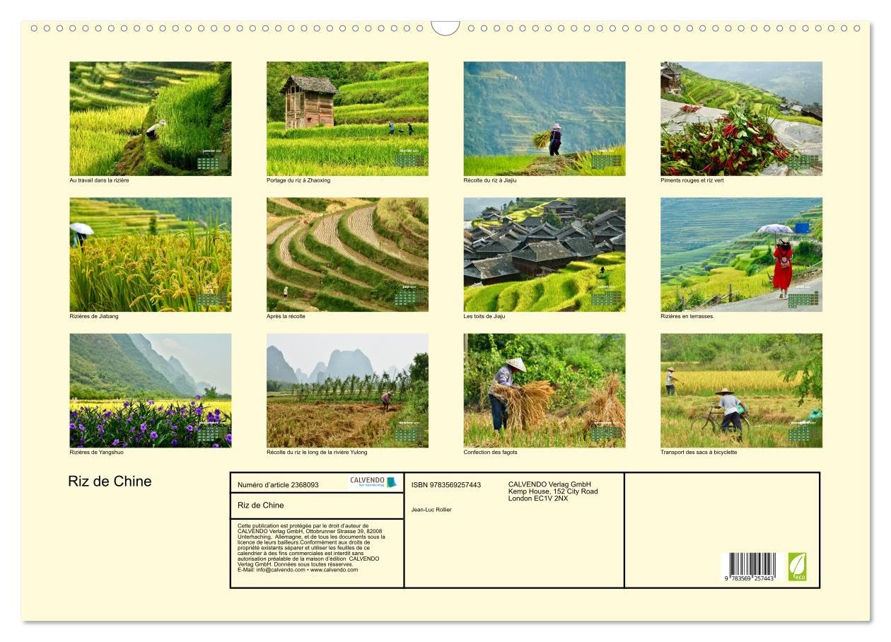 Riz de Chine (Calendrier mural 2027 DIN A2 vertical), CALVENDO calendrier mensuel: La Chine est le plus important producteur et consommateur de riz dans le monde