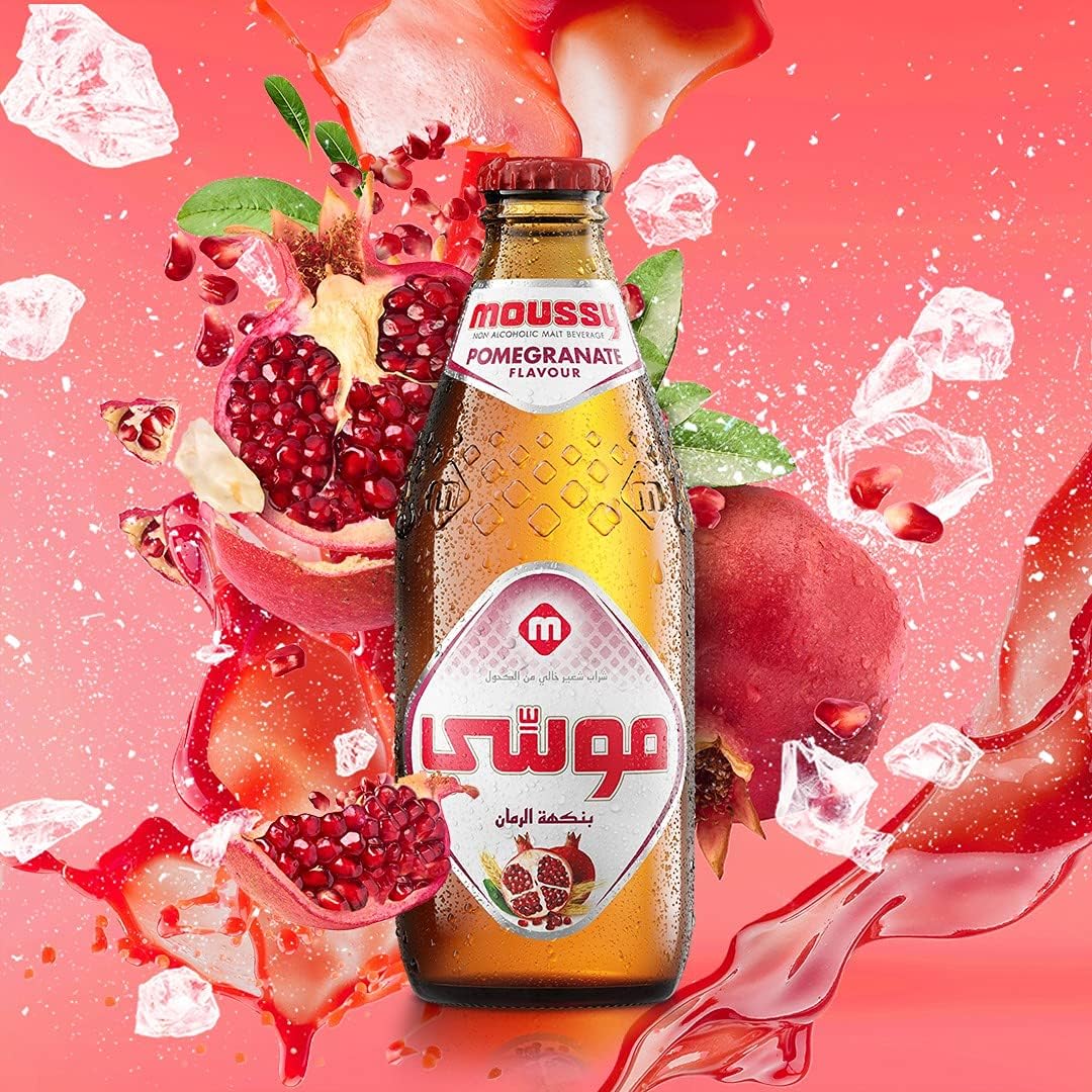 Moussy Non Alcoholic Beer Pomegranate Flavour, 330ml Each (Pack of 12, 12 X 330ml)
