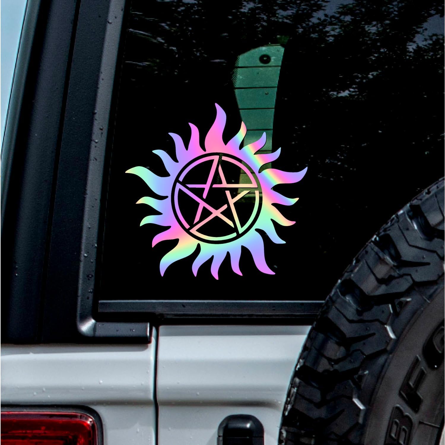 2 Pcs - (5.8'' x 5.6'', Hologram) â€“ No Background â€“ Durable and Waterproof of Anti Demon Possession Symbol Sticker Decal for Laptops, Water Bottles, Cars, Trucks, Wall Ideal Gift