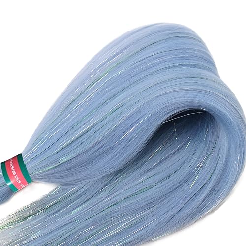 Miniatura 3 de Pelo trenzado preestirado de oropel de mezcla azul bebé, 2 paquetes de extensiones de cabello trenzado preplumado de 18 pulgadas