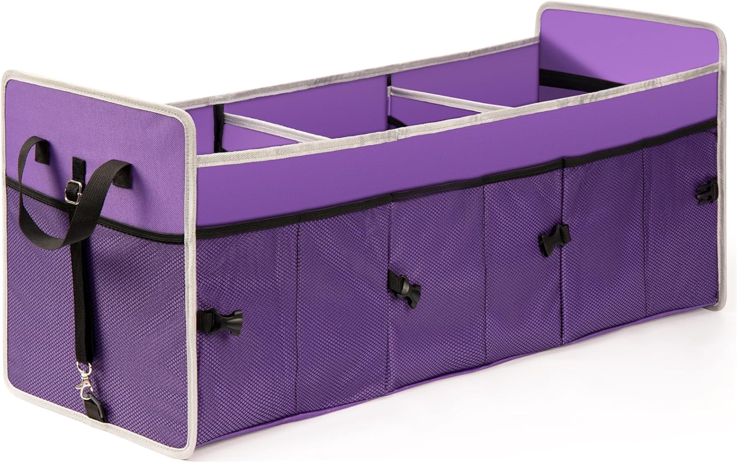 Collapsible Trunk Organizer, 102L Large Capacity Portable Car Storage for SUV, Purple, 3 Compartments
