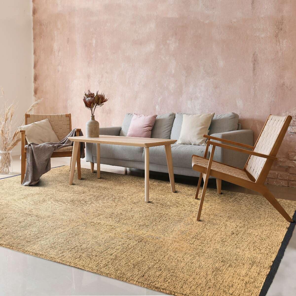 Thedecofactory Tapis en Coton et Polyester Lavable tissé Plat Beige 80x150